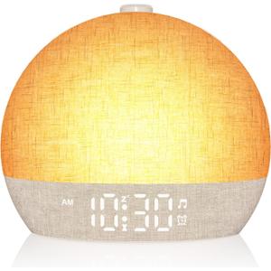 Wake Up Light Sunrise Alarm Clock, White Noise Sound Machine with 30 Soothing Sounds, Dimmable Night Lights, Sleep Aid, Snooze, Timer, Loud Alarm Clock for Heavy Sleepers Adults Kids, Ideal for Gift