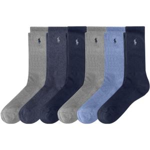POLO RALPH LAUREN Men's Athletic Performance Cotton Crew Socks-6 Pair Pack-Moisture Wicking Mesh (6-12.5, Denim)