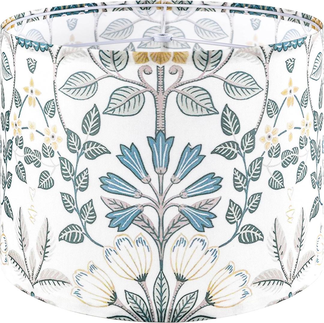 GOSO 1pcs Medium Lampshade Polyester Fiber Printing Plants Drum Lamp Shade For TableLamp,Floor Lamps,Diy Pendant Light,Wall Hanging,Spider Fitter 13 "Top x 13" Bottom x 10 "Heigh,Assembly Required (Multicolour-2)