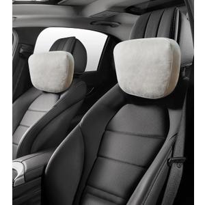 2Pcs Car Neck Pillow, Super Soft Du-Pont Bio Cotton Neck Pillow for Driving, Suede Fabric Car Headrest Pillow, Make Your Driving More Comfortable, Suitable, Traveling (Ecru) (Volcanic Grey)