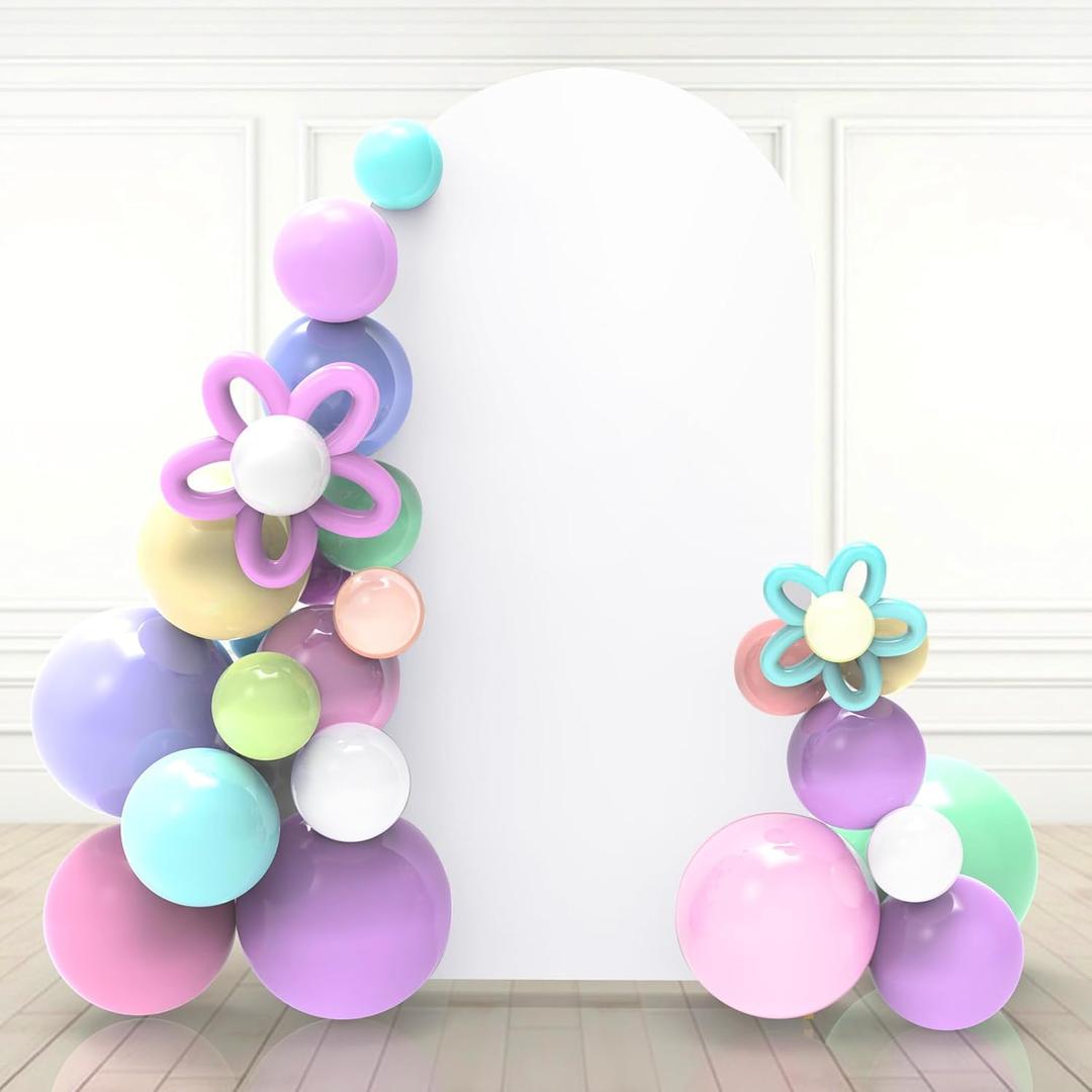 Babenest 5ft White Wedding Arch, Spandex Fitted Arch Backdrop for Photography, Round Top Chiara Stand Cover for Party Ceremony Birthday Baby Shower Anniversary Decoration