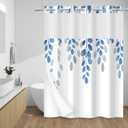 WITHLOC No Hook Shower Curtain with Snap in Liner - Eucalyptus Shower Curtain - Washable Waterproof Inner Liner, Plants Blue Leaves Modern Shower Curtains - Machine Washable, 71 x 74
