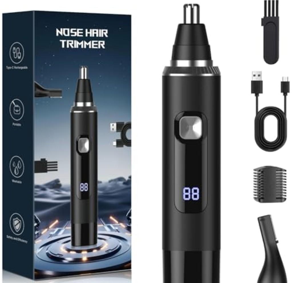 Ginity LED Display Ear and Nose Hair Trimmer Clipper for Men Women,2025 Rechargeable 2 in 1 Professional Painless Eyebrow & Facial Hair Trimmer with Powerful Motor and Dual-Edge Blades Easy Cleansing