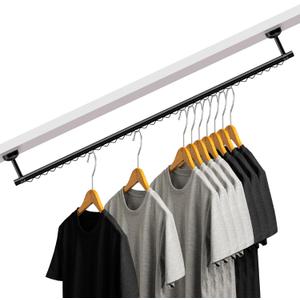 Wonderjune Closet Rail Hanging Closet Rod, 41" Any Angle Clothes Hanging Rail Under Stairs Storage Sloped Ceiling Mount Clothes Rod for Under Stairs Attic Bedroom Wall Mount(Black)