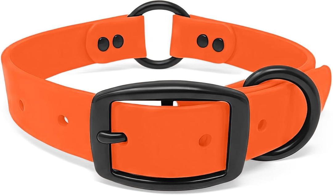 Regal Dog Products Large Orange Waterproof, Biothane Hunting Dog Collar with Heavy Duty Black Hardware Center Ring, Double Buckle and D Ring | Custom Fit Vinyl-Coated Webbing |  Large