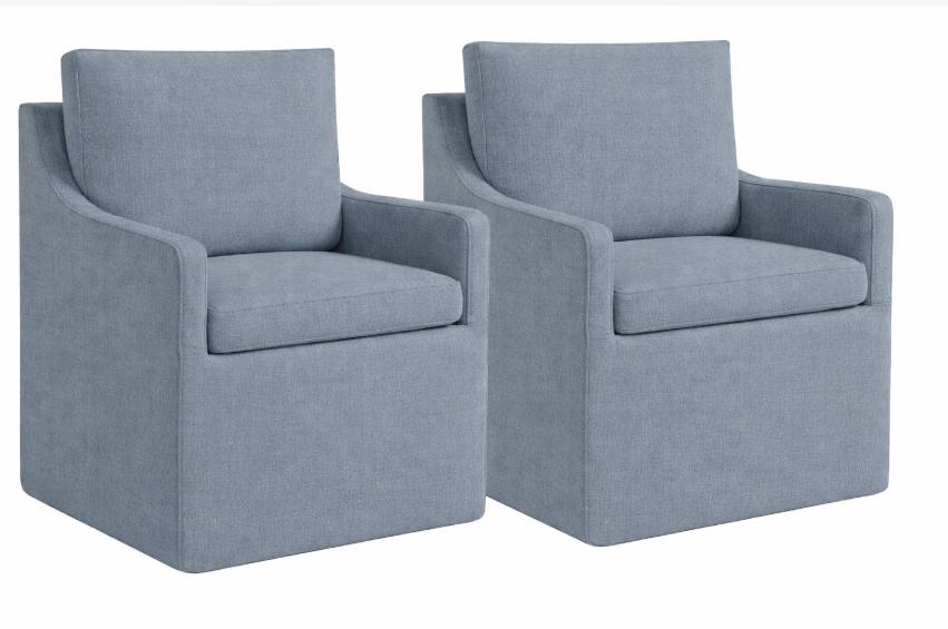 Upholstered Dining Chairs with Casters Easy Assembly Modern Accent Armchair with Rollers for Diningroom Bedroom Livingroom Reading Room,2 Boxs