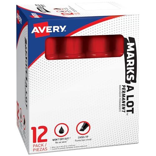 AVERY Marks A Lot Jumbo Chisel Tip Marker, Desk-Style Size, Water and Wear Resistant, 11 Red Markers (24147)