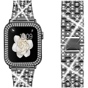 Compatible for Apple Watch Ultra Band 49mm 46mm 45mm 41mm 38mm 40mm 42mm 44mm with 2 Pack Bling Crystal Diamonds Case Cover, iWatch SE Series Ultra 2 10/9/8/7/6/5/4/3/2/1 Bands for Women