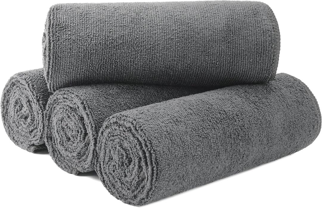 New Microfiber Hair Drying Salon Towels, Quick Dry, Lint Free, 4 Pack (Gray, 16'' x 29'') (Medium)