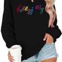 ASTANFY Jolly Sweatshirt Christmas Sequins Sweatshirts Women Glitter Patch Crewneck Sweater Xmas Long Sleeve Pullover (S)