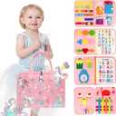 Montessori Busy Board & Busy Book for Toddler 1-3 2-4  Educational Toys for 1 Year Old Girls, Sensory Activity Board, Fine Motor Skills Learning Gift (Pink/P8--big Unicorns)