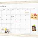 4 THOUGHT Whiteboard Calendar 24" x 18" Magnetic Dry Erase Board Wood Frame Wall-Mounted Monthly Planner White Board Decorative Notice Board for Office School Home, White Vintage