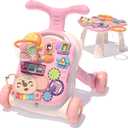 QDRAGON 3 in 1 Baby Walker and Activity Center for Girl, Learning to Walk, Sit to Stand, Early Educational Push Toys with Music Panel for Infant Toddler 12+ Months Pink