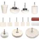 14 Pcs Polishing Wheel Kit for Drill - Buffing Pad Set With 2 Compounds and 5 Felt Wheels for Aluminum, Stainless Steel, Chrome, Metal, Glass, Car Detailing