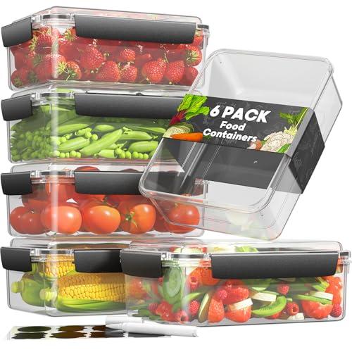 KEMETHY 7 Cup Food Storage Containers with Lids, 6 Pack Plastic Food Containers, BPA Free Meal Prep Containers Reusable, Freezer Microwave Dishwasher Safe, Includes Labels & Pen
