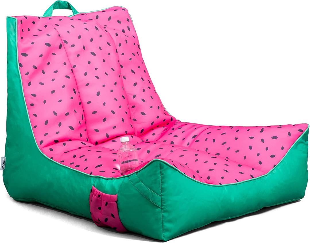 Big Joe Captain's Float No Inflation Needed Pool Lounger with Drink Holder, Summer Melon Double Sided Mesh, Quick Draining Fabric, 3 feet