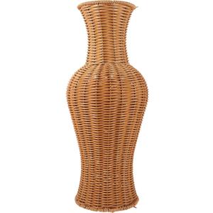 Rattan Wicker Woven Flower Vase, 17" Tall Handmade Wicker Vase for Dried Flowers & Pampas Grass, Rustic Farmhouse Floor & Tabletop Urn for Living Room Entryway Boho Decor (Light Brown)