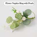 Napkin Rings Set of 12, Eucalyptus Leaf Napkin Rings for Dining Table Decoration, Flower Napkins Rings Holder with Pearl for Farmhouse, Wedding Banquet Family Spring Banquet