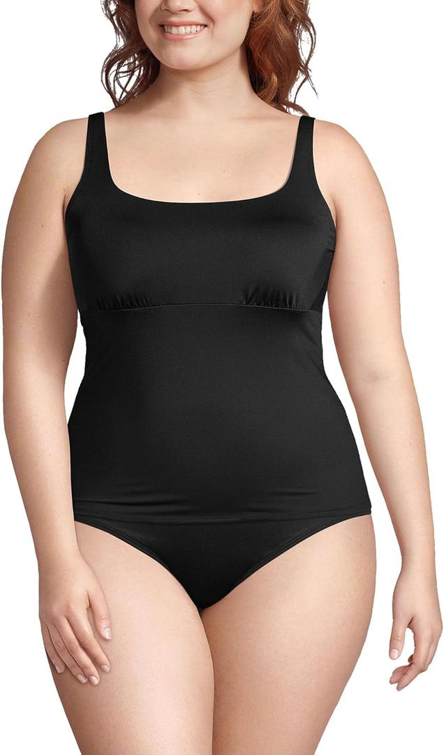Lands' End Women's Square Neck Underwire Tankini Top Swimsuit Adjustable Straps (12, Black)