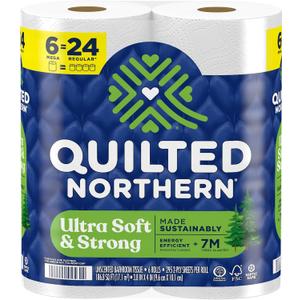 Quilted Northern Ultra Soft & Strong Toilet Paper, 6 Mega Rolls = 24 Regular Rolls, 5X Stronger*, Premium Soft Toilet Tissue with Recyclable Paper Packaging (295 sheet (Pack of 6))