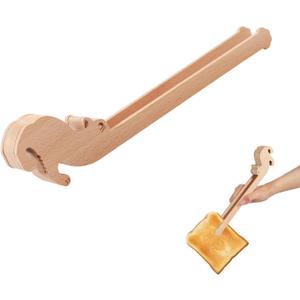 Toaster Tongs, Multipurpose Wooden Tongs for Cooking, Salad, Cat Gifts, Cute Kitchen Accessories, Fun Kitchen Gadgets (Cat)