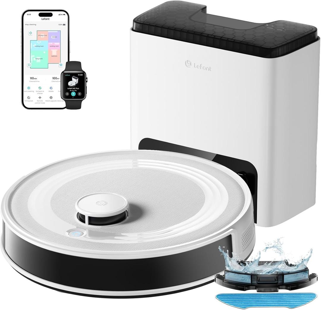 Lefant M2 Plus Robot Vacuum and Mop Combo,190 PSD Obstacle Avoidance,LIDAR Navigation,40-Day Capacity,Powerful Suction,Perfect for Pet Hair,140 Min Runtime, WiFi/App/Alexa (White)