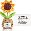 Gossby Positive Sunflower Doll Crochet with Card - Dad Thank You for Being My Rock - Gift for Dad from Daughter, Son, Kid - Fathers Day, Christmas, Birthday Gift - Sentimental Present Idea for Father
