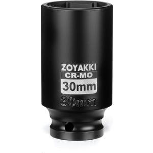 1/2" Drive x 30 mm Deep 6 PT Impact Socket, CR-MO,1/2-inch Drive 6 Point Axle Nut Socket for Easy Removal of Axle Shaft Nuts (Metric 30MM)