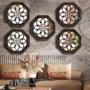 ZOLAPI 2-Piece Octagon Wall-Mounted Mirrors,Vintage Farmhouse Mirror for Wall Decor,Caramel Color Decorative Accent Mirror for Foyer, Bathroom, Bedroom. (12x12)