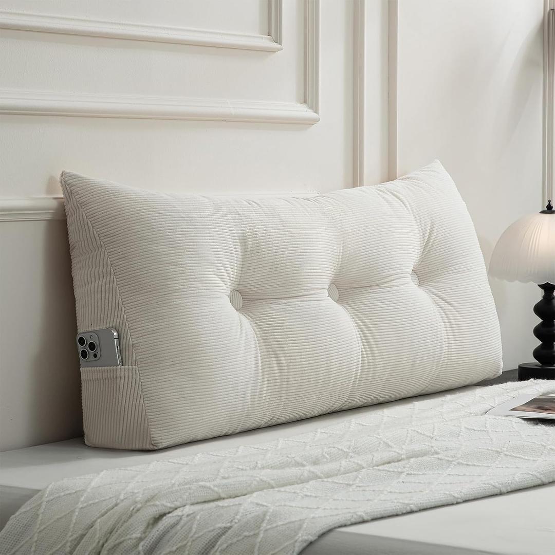 Gnostik Headboard Pillow Twin/Twin XL, Beige Triangle Wedge Pillow Headboard for Dorm, Daybed Backrest Cushion for Reading Sitting Working, 39.4"x15.7"x7.5", Twin Size:39.4x15.7x7.5in