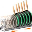 MUDEELA Pots and Pans Organizer Rack for under Cabinet, Expandable Pot Lid Kitchen Cabinet Organizer Holder with 14 Adjustable Compartment Cutting Board Organizer for Pan Lid, Bakeware