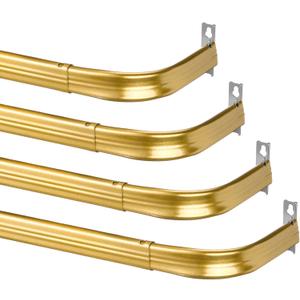 Wesiti 4 Packs Curtain Single Rods Bulk for Windows Adjustable Tension Rod for Door Kitchen Valance Sash Curtains, Bracket and Hardware Included(25-42 Inch,Gold)