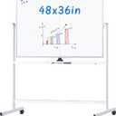 Maxtek Rolling Whiteboard, 48x36 Large Magnetic White Board with Stands, Big Double-Sided White Board Dry Erase on Wheels for Homeschool, Home Office, Office, School (Silver, 48 x 36)