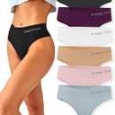 FINETOO 5 Pack High Waisted Thongs for Women, Nylon Spandex Panties Breathable Soft Stretchy Underwear High Rise M