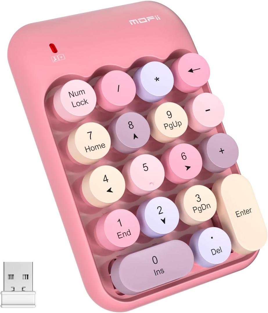 MOFII Wireless Number Pads - Pink Numeric Keypad 18 Keys USB 2.4G Round Keycap Colorful Extensions Keypads, Financial Accounting Portable Numpad 10 Key for Laptop/PC/Notebook/Surface Pro (Colorful Pink)