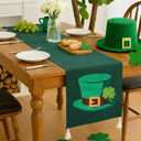 Boao St Patricks Day Table Runner 13 x 72 Inch Green 3D Embroidered Thick Canvas Decor Leprechaun Top Hat Clover Table Runner Irish Festival Home Decoration for Holiday Party Kitchen Party