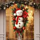 20" Christmas Teardrop Swags Snowman Wreaths Decorations with Poinsettia Red Berries Pinecone Ball Ornaments Artificial Pine Needles for Winter Front Door Indoor Outdoor Window Decor