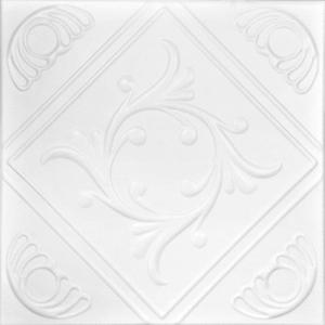 LA MAISON CEILINGS R02 Diamond Wreath Foam Glue-up Ceiling Tile (21.6 sq. ft./Case), Pack of 8, Ultra Pure White - Satin (Behr)