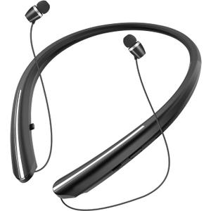 Bluetooth 5.0 Neckband Bluetooth Headphone, Sweat Resistant Noise Cancelling Stereo Headphones, and Retractable Ear Tips for Music, Conference, Videos (Black)