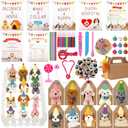 Adopt a Dog Party Favors Set - 12 PCS Plush Stuffed Puppies with Party hats include Paper House, fence, Adoption Cards, DIY Collars, House Decor and Check-up Accessories for Puppy Party Birthday
