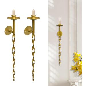 Glamativity Large 2 Pcs Gold Metal Wall Long Candle Holders Twisted Sconces Dcor, 22.5 x 2.4 Retro Chic Wall Sconces Candle Holder Decoration, Wall Mount Metal Candlestick Holder