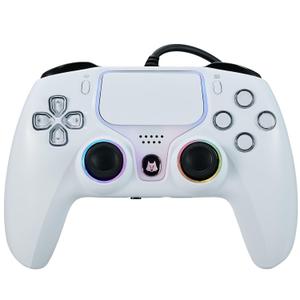 NBCP Wired PS5 Controller - Gaming Controller for PlayStation 5, PS4, PC/Steam, Turbo & Linear Hall-effect Trigger, Dual Vibration, 3.5mm Audio Jack - White