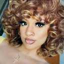 Curly Wigs for Black Women Ombre Blonde Curly Wig with Bangs Big Soft Bouncy Fluffy wig for Women Heat Resistant Short Afro Wig (Brown to Blonde)