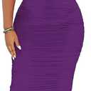 Women's Sexy Off Shoulder Sleeveless Bodycon Ruched Midi Elegant Cocktail Evening Party Night Tube Dresses (Medium, purple)