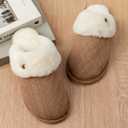 Enteer Women's Slippers Memory Foam Slippers Scuff Outdoor Indoor Warm Plush Bedroom Button Shoes with Faux Fur Lining Brown US 7-8