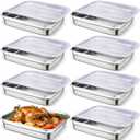 Suttmin 8 Pcs 304 Stainless Steel Food Storage Containers with Lids Hotel Pans Chicken Food Grade Pans Metal Meal Containers for Restaurant Stackable Kitchen Freezer Buffet (2.6 Inch Deep)