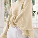 ZESICA Women's Turtleneck Batwing Sleeve Loose Oversized Chunky Knitted Pullover Sweater Jumper Tops (Beige, M)