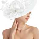 dressfan Fascinator Hats for Women,Linen Vintage Feather Headwear for Derby/Church/Wedding/Cocktail/Tea Party (White)