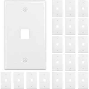 FGB 1-Port Keystone Wall Plate 20-Pack, Low-Profile Single Gang Wall Plates for RJ45, HDMI, and Coax Keystone Inserts, White