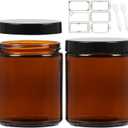 8 oz Amber Round Glass Jars, Pack of 2 with Black Lids, Cosmetics Containers for Face Cream Lotion, Powder, Candle, Spice, Body Butter